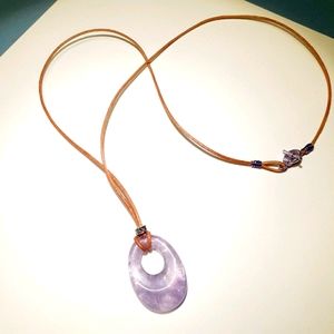 Meditation Amethyst Crystal Pendant Leather Neckla